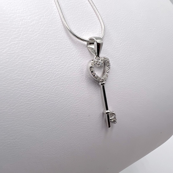Sterling Silver Cz Key Necklace - Picture 12 of 16